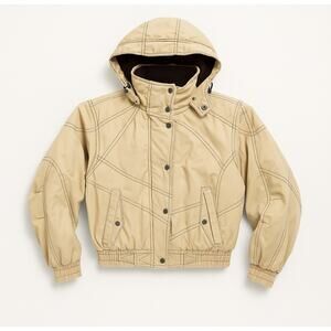 Vintage Obermeyer Women 10 Ski Jacket Hooded Beige Bomber 90s Retro Winter Coat